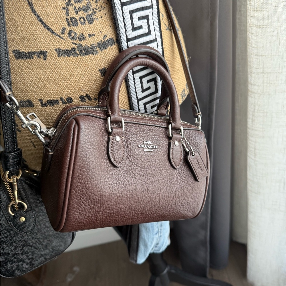 Coach Brown Pebbled Leather Mini Rowan with Strap